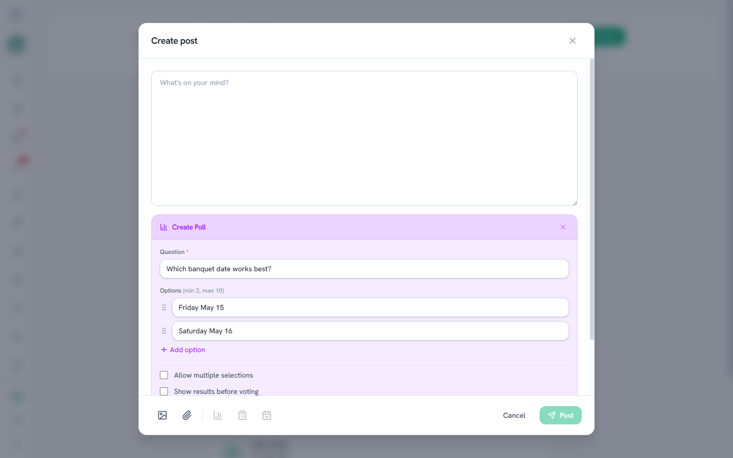 Building a poll inside the group post composer